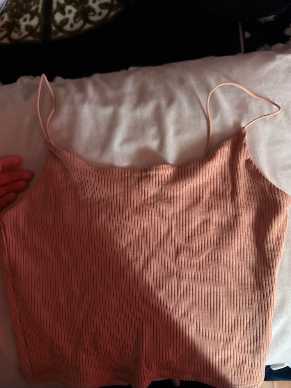 Garage Ribbed Spaghetti Strap Crop Top — Dusty Pink